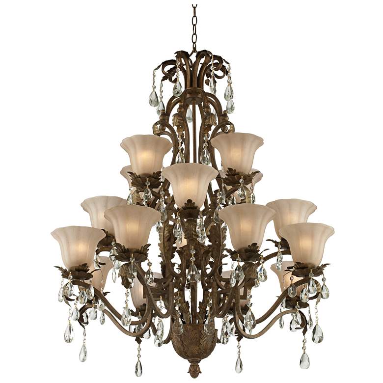 Image 4 Franklin Iron Works Iron Leaf 39 inch Roman Bronze and Crystal Chandelier more views