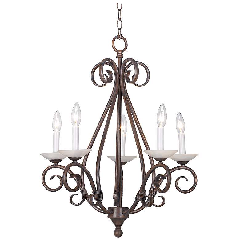 Image 1 Franklin Iron Works Iron Scroll 23 inch Wide 5-Light Candelabra Chandelier