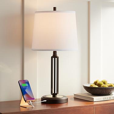 Franklin Iron Works Javier 24 1/2" Bronze USB Plug Outlet Table Lamp