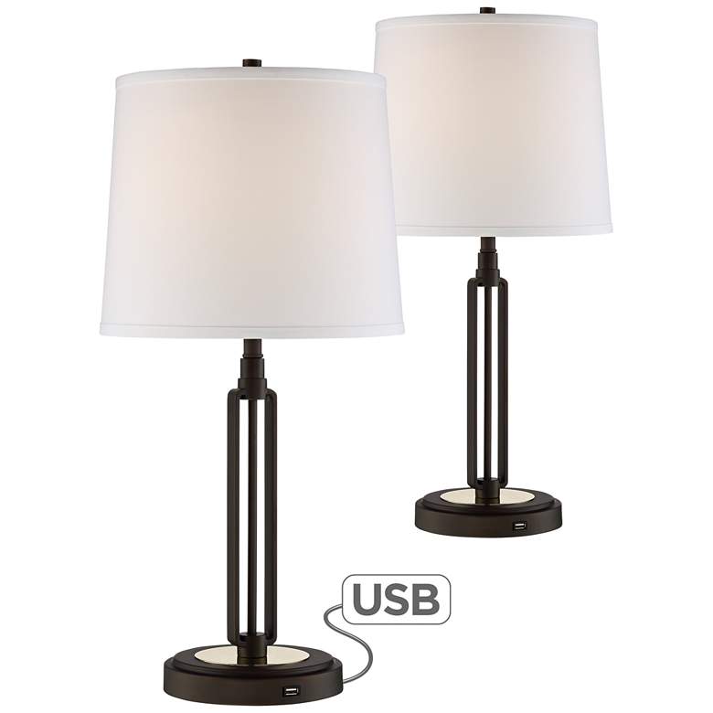 Image 2 Franklin Iron Works Javier 24 1/2" Bronze USB Table Lamps Set of 2