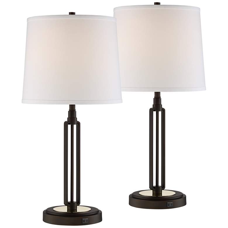 Image 2 Franklin Iron Works Javier 24 1/2" Bronze USB Table Lamps Set of 2