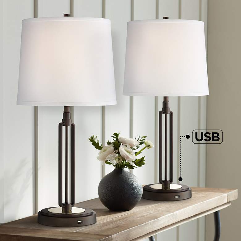 Image 1 Franklin Iron Works Javier 24 1/2" Bronze USB Table Lamps Set of 2
