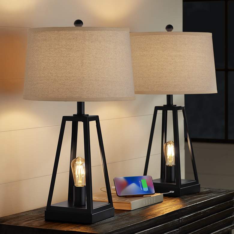 Image 3 Franklin Iron Works Kacey Metal LED Night Light USB Table Lamps Set of 2 more views