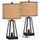Franklin Iron Works Kacey USB Table Lamps Set of 2 with Peanut Shades