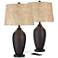 Franklin Iron Works Kaly 25" Hammered Bronze USB Table Lamps Set of 2