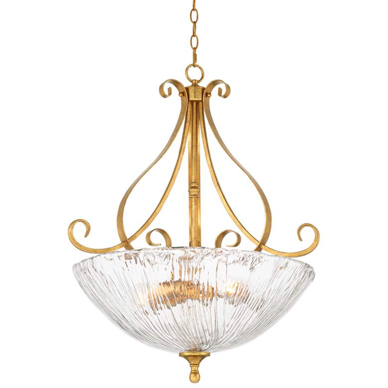 Image 2 Franklin Iron Works Katrina 25 1/4" Gold Leaf 3-Light Bowl Pendant