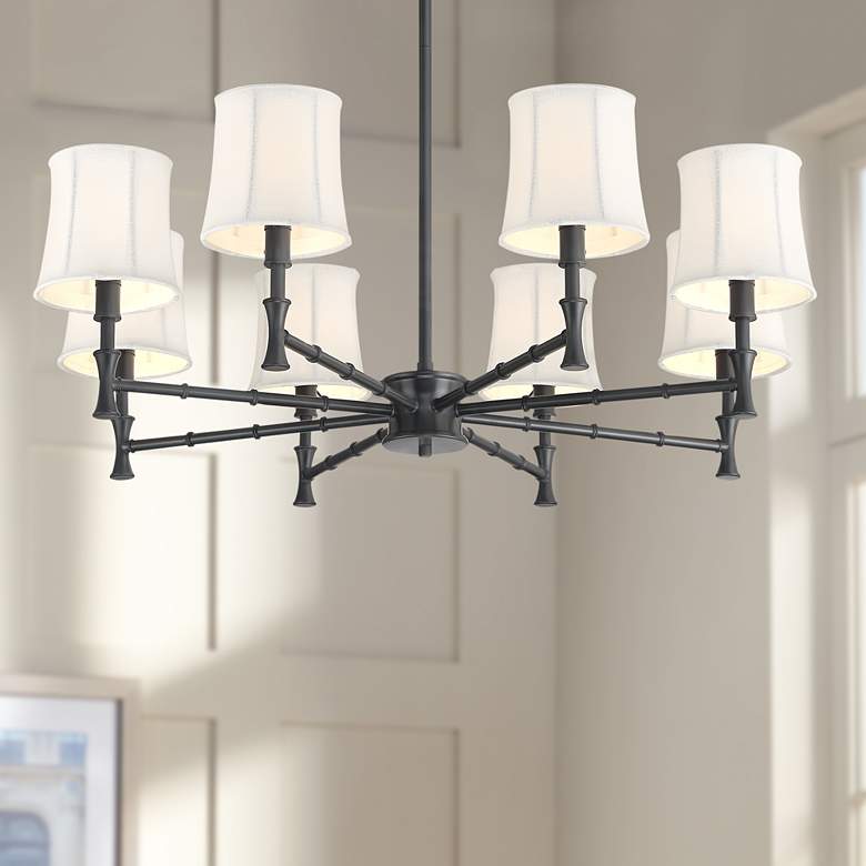 Image 1 Franklin Iron Works Kenna 28 1/4 inch Black 8-Light Shade Chandelier