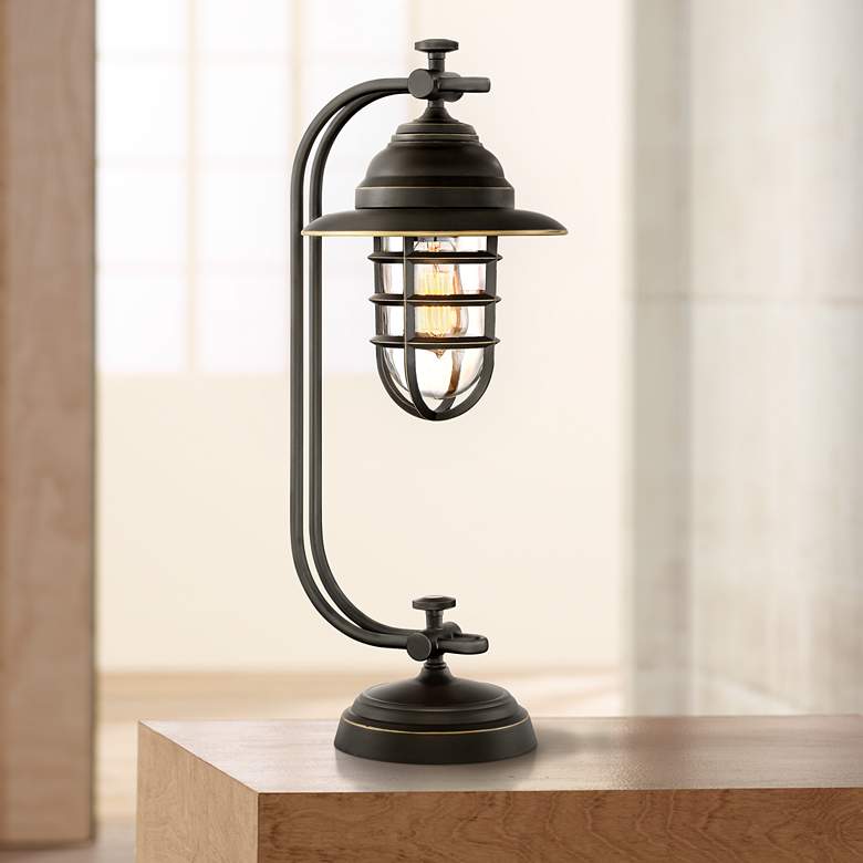Image 1 Franklin Iron Works Knox 24" Oil-Rubbed Bronze Industrial Lantern Lamp