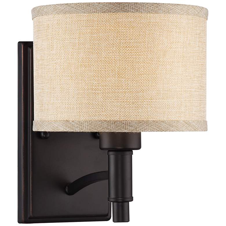 Image 2 Franklin Iron Works La Pointe 9" High Oatmeal Linen Shade Wall Sconce