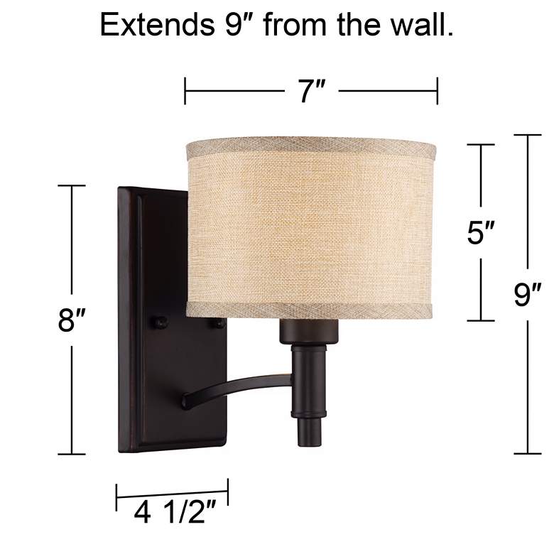Image 7 Franklin Iron Works La Pointe 9" High Oatmeal Linen Shade Wall Sconce more views