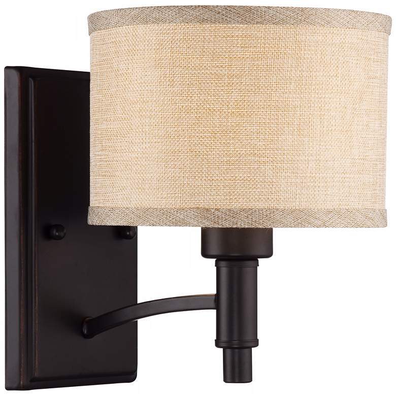 Image 6 Franklin Iron Works La Pointe 9" Linen and Bronze Wall Sconce Set of 2 more views