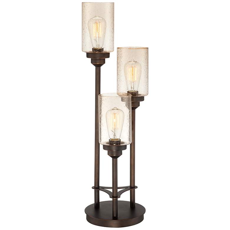 Image 3 Franklin Iron Works Libby 3-Light Industrial Console Lamp with Edison Bulbs