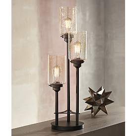 Image2 of Franklin Iron Works Libby 3-Light Industrial Console Lamp with Edison Bulbs