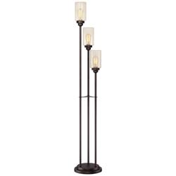 Franklin Iron Works Libby Bronze and Seeded Glass 3-Light Tree Floor Lamp