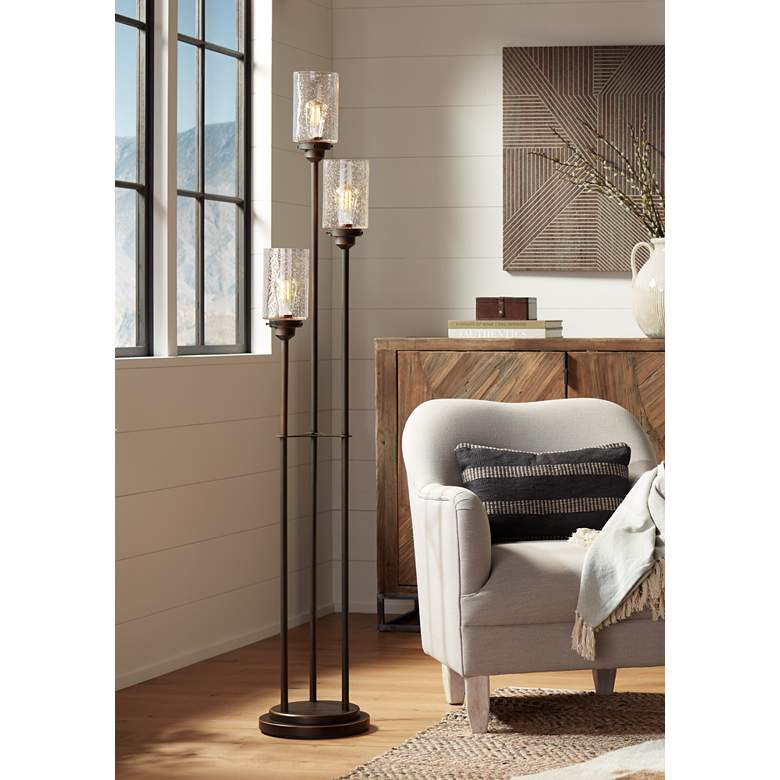 Image 1 Franklin Iron Works Libby Bronze and Seeded Glass 3-Light Tree Floor Lamp