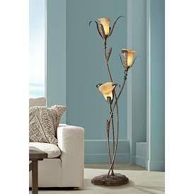 Image1 of Franklin Iron Works Lilies 68 1/4" Rustic Bronze and Gold Floor Lamp