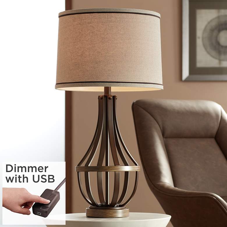 Image 1 Franklin Iron Works Louanne 29" Bronze Table Lamp with USB Cord Dimmer