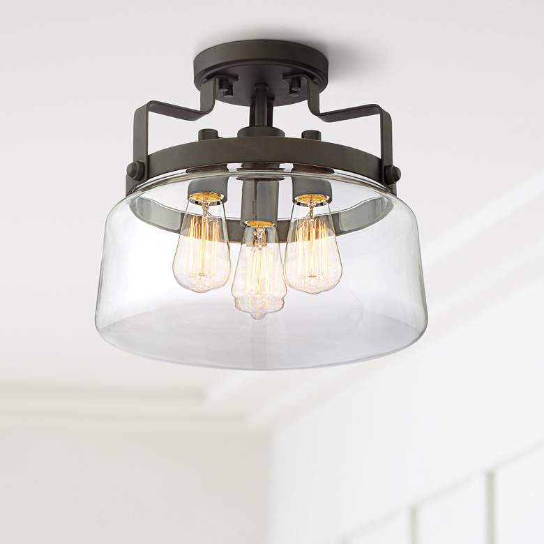 Image 1 Franklin Iron Works Lucie 13 1/4" Wide Bronze 3-Light Ceiling Light