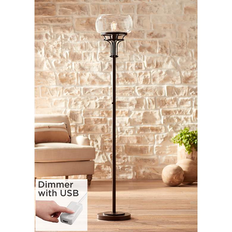 Image 1 Franklin Iron Works Luz 72 1/2 inch Bronze Floor Lamp with USB Dimmer