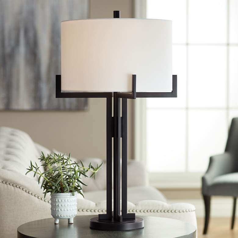Image 2 Franklin Iron Works Madrid 31 1/2" Black Industrial Modern Table Lamp