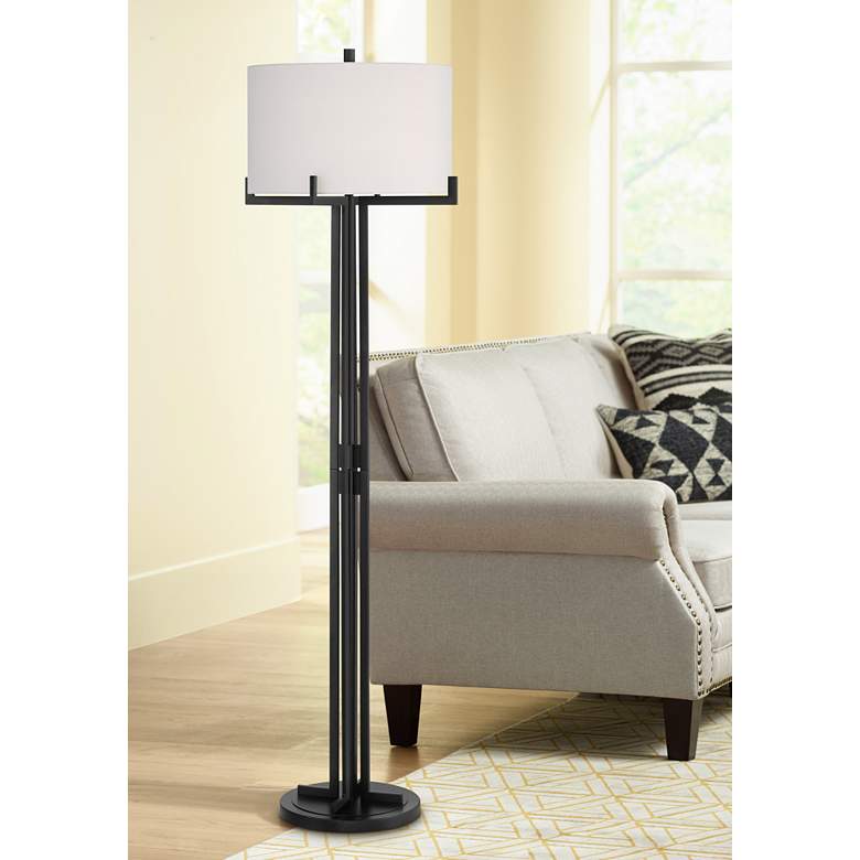Image 2 Franklin Iron Works Madrid 64" Matte Black Modern Floor Lamp