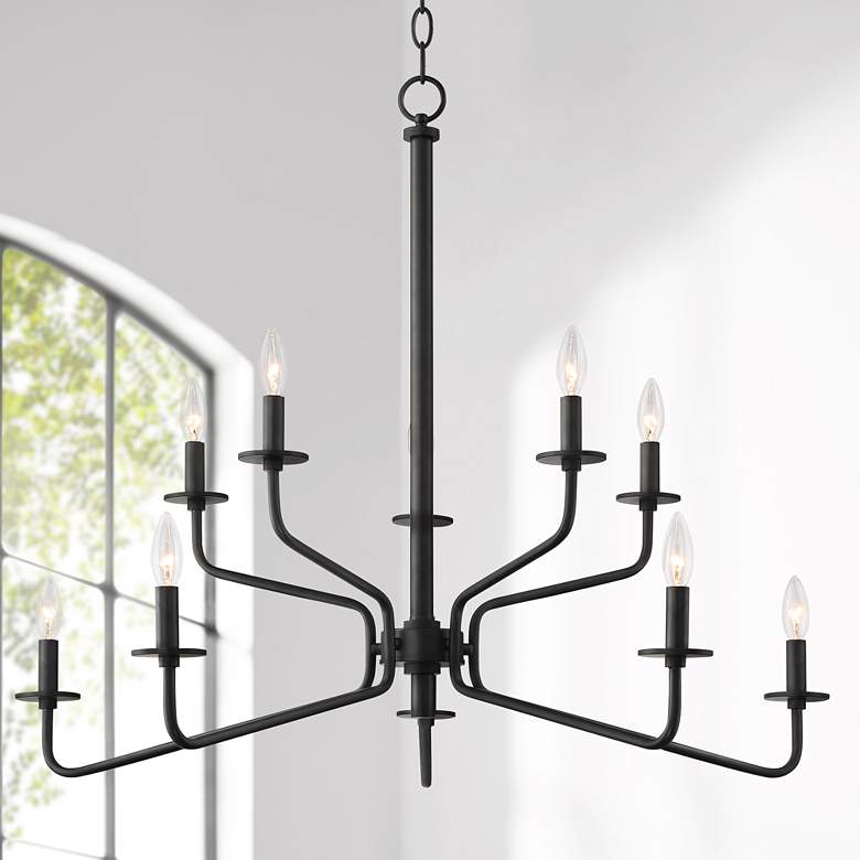 Image 1 Franklin Iron Works Manfred 35 1/2" Black 2-Tier 10-Light Chandelier