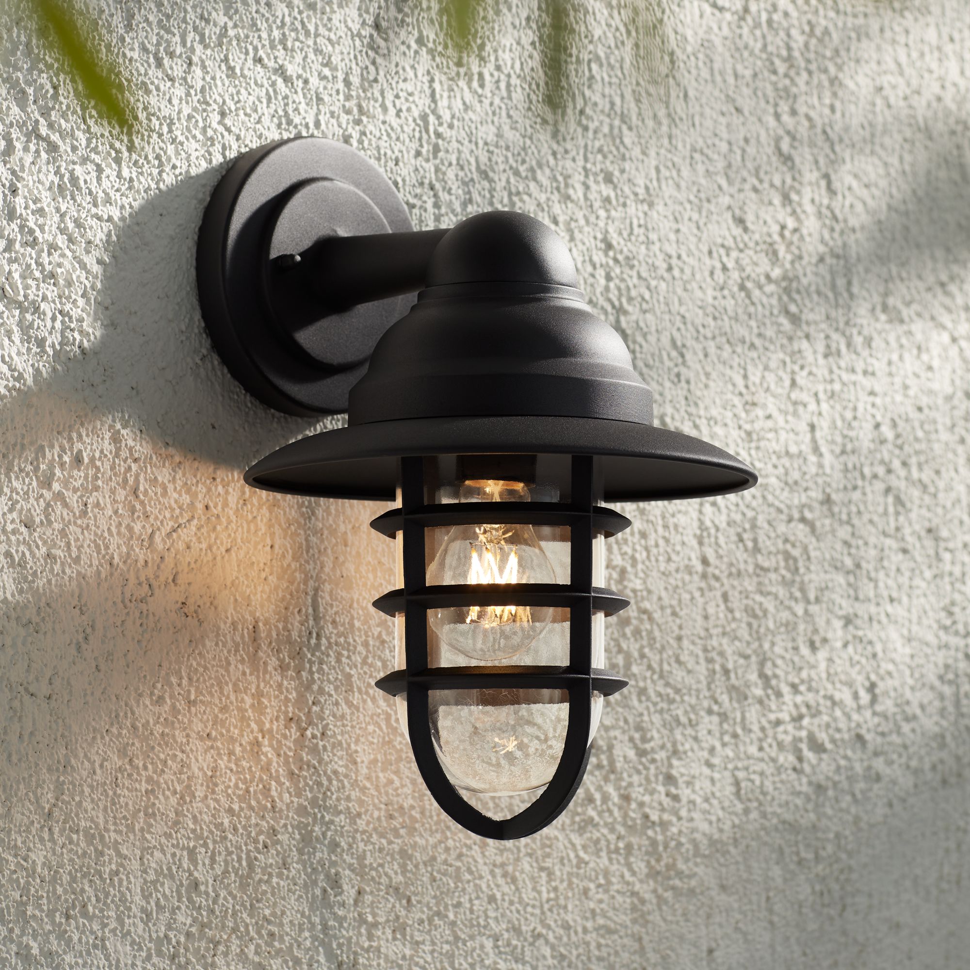 Franklin Iron Works Marlowe 13"H Black Hooded Cage Outdoor Wall Light