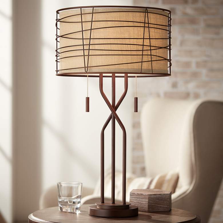 Image 1 Franklin Iron Works Marlowe 28 3/4 inch Bronze Rustic Modern Table Lamp