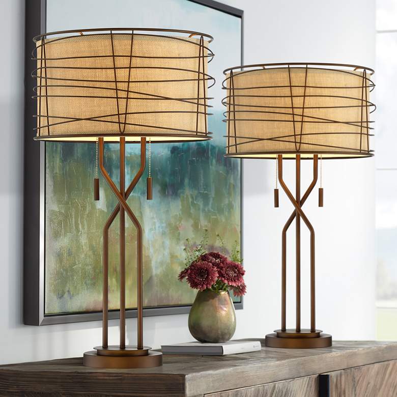 Image 1 Franklin Iron Works Marlowe 28 3/4 inch Rustic Modern Lamps Set of 2