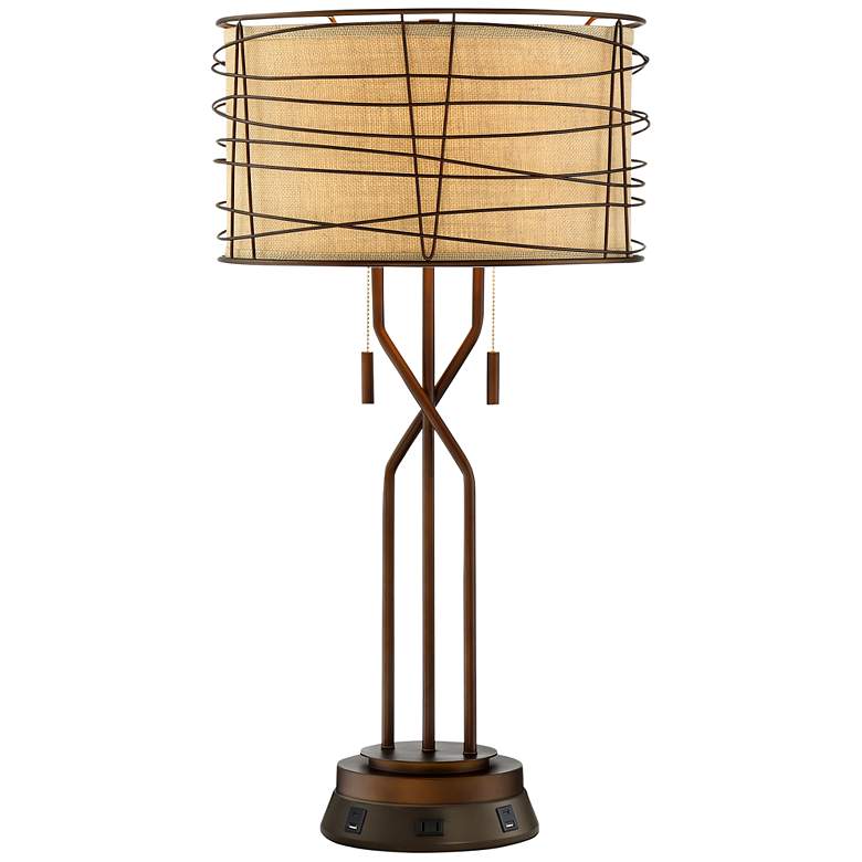 Image 2 Franklin Iron Works Marlowe Bronze Metal Lamp with USB Workstation Base