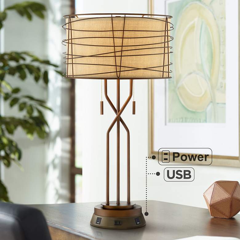 Image 7 Franklin Iron Works Marlowe Bronze Metal Lamp with USB Workstation Base more views