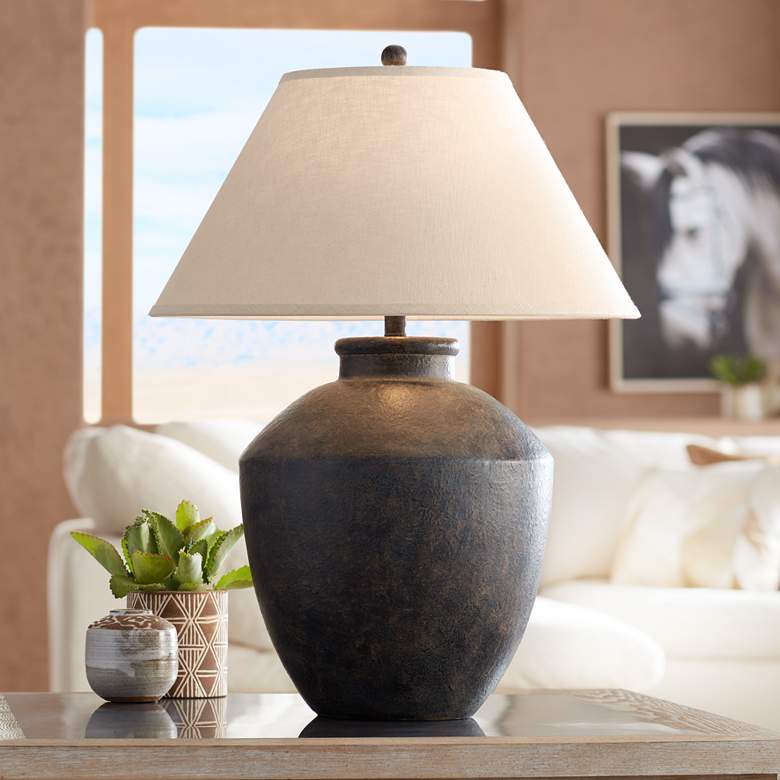 Image 1 Franklin Iron Works Massa 29 1/2" Black Terracotta Jar Table Lamp
