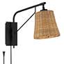Franklin Iron Works Matteo 13" High Black and Rattan Plug-In Wall Lamp