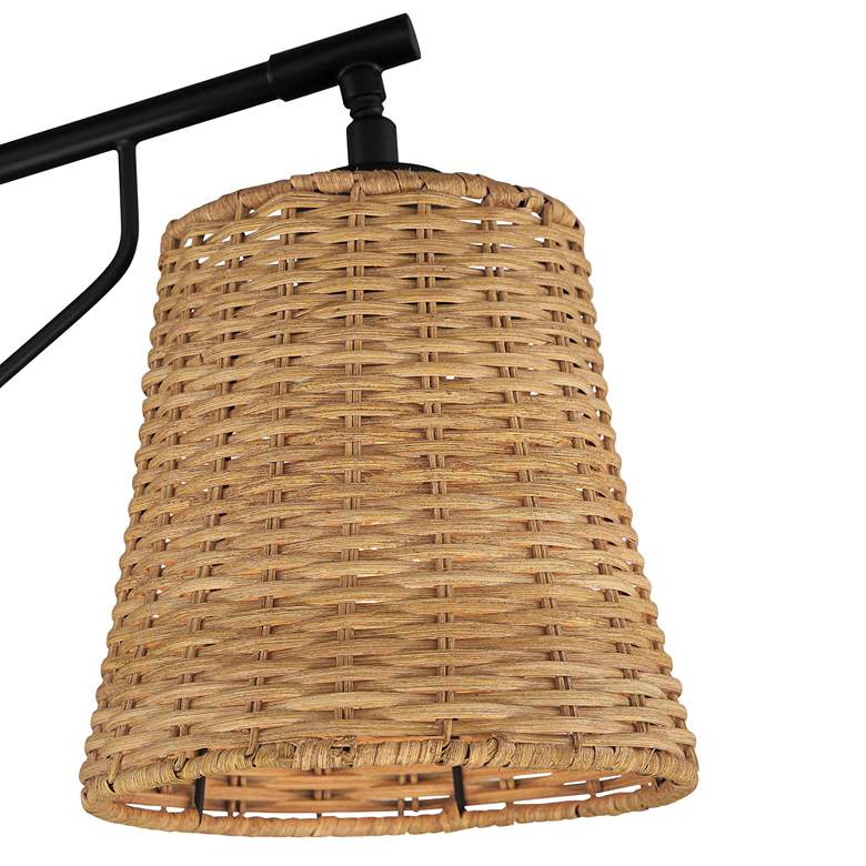 Image 3 Franklin Iron Works Matteo 13 inch High Black and Rattan Plug-In Wall Lamp more views