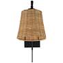 Franklin Iron Works Matteo 13" High Black and Rattan Plug-In Wall Lamp