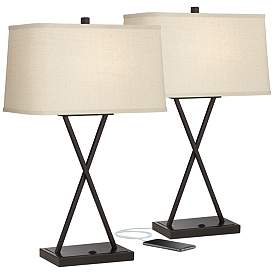 Image2 of Franklin Iron Works Megan USB Table Lamps Set of 2 with LED Bulbs
