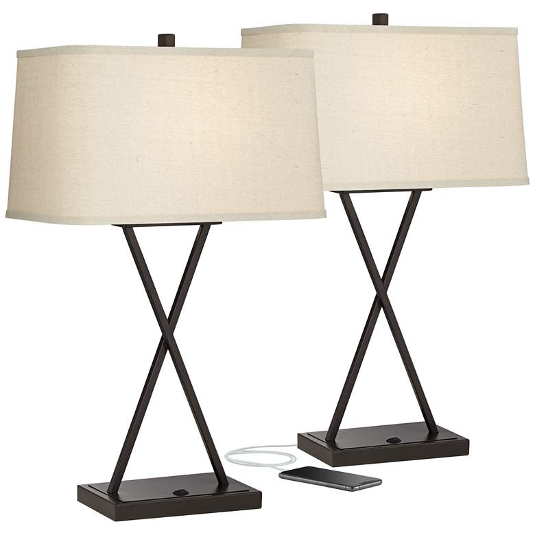 Image 2 Franklin Iron Works Megan USB Table Lamps Set of 2 with LED Bulbs