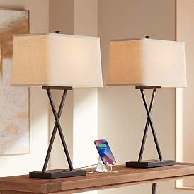 Image1 of Franklin Iron Works Megan USB Table Lamps Set of 2 with LED Bulbs