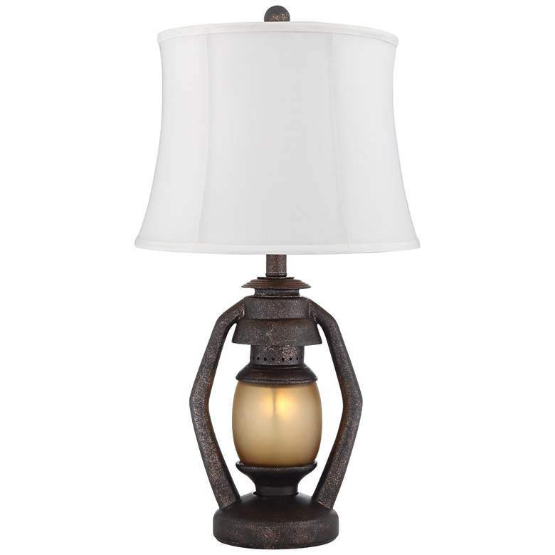 Image 6 Franklin Iron Works Miner Night Light Lamps with White Shades Set of 2 more views