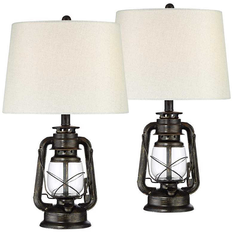 Image 2 Franklin Iron Works Miner Weathered Bronze Lantern Table Lamps Set of 2