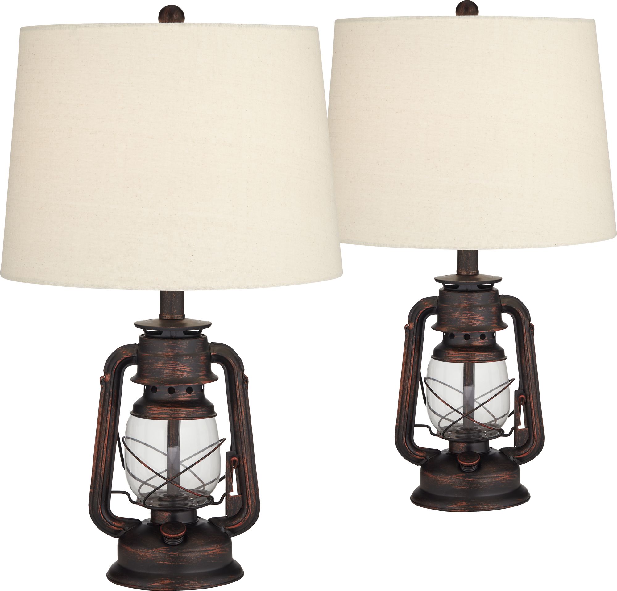 Franklin Iron Works Murphy Red Bronze Miner Lantern Table Lamps Set Of ...