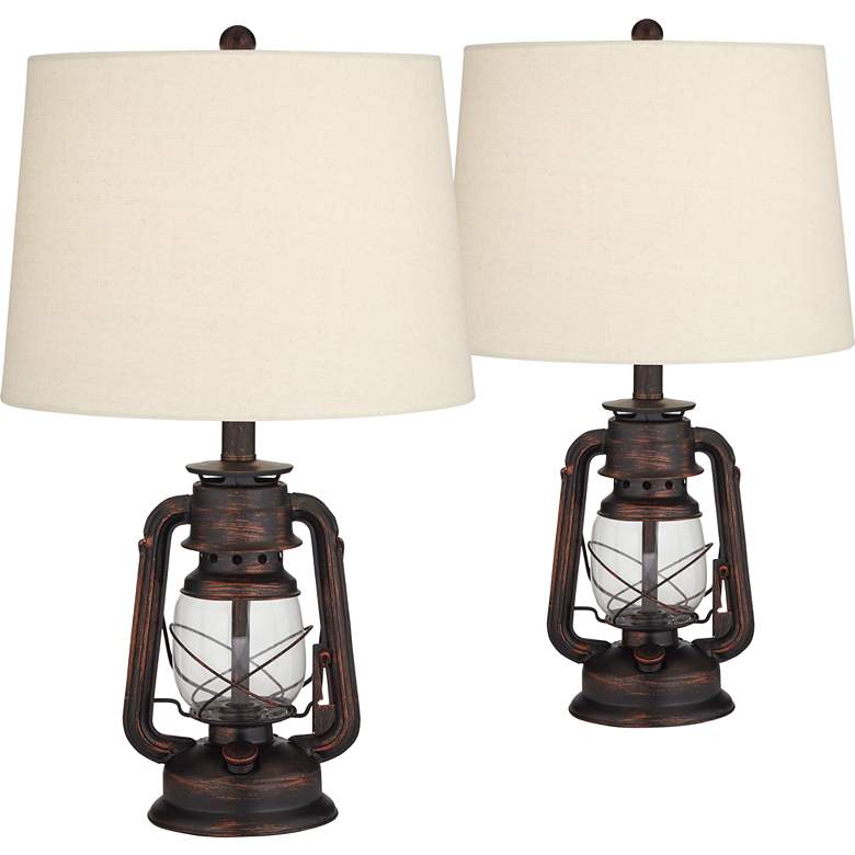 Image 2 Franklin Iron Works Murphy Red Bronze Miner Lantern Table Lamps Set of 2