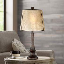 Image1 of Franklin Iron Works Naomi 25" Aged Bronze Rustic Mica Shade Table Lamp