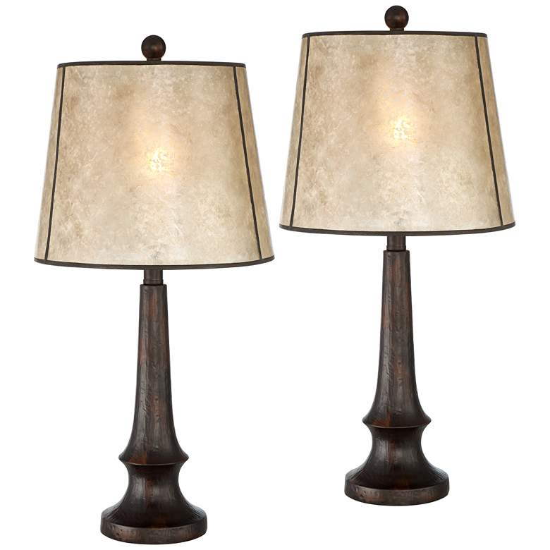 Image 2 Franklin Iron Works Naomi 25 inch Rustic Bronze and Mica Lamps Set of 2