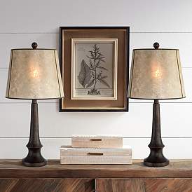 Image1 of Franklin Iron Works Naomi 25" Rustic Bronze and Mica Lamps Set of 2