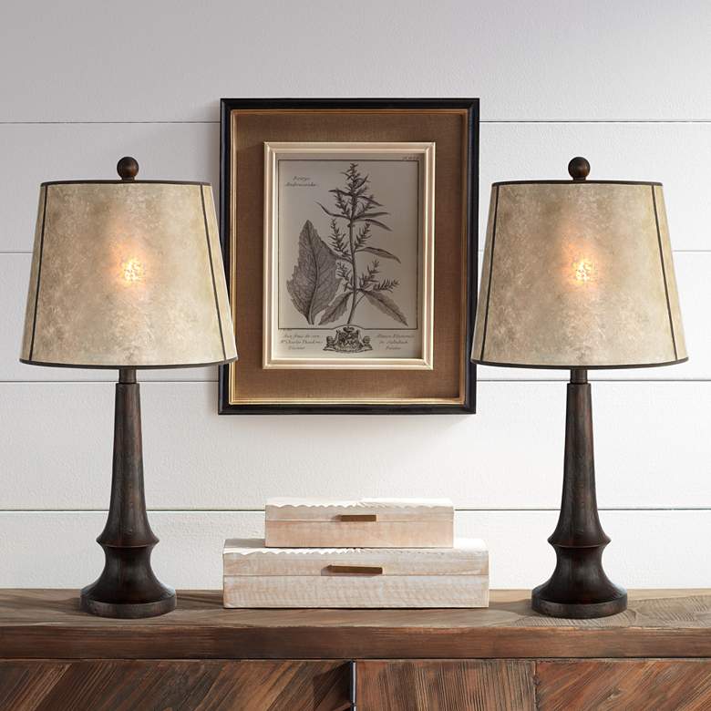 Image 1 Franklin Iron Works Naomi 25" Rustic Bronze and Mica Lamps Set of 2