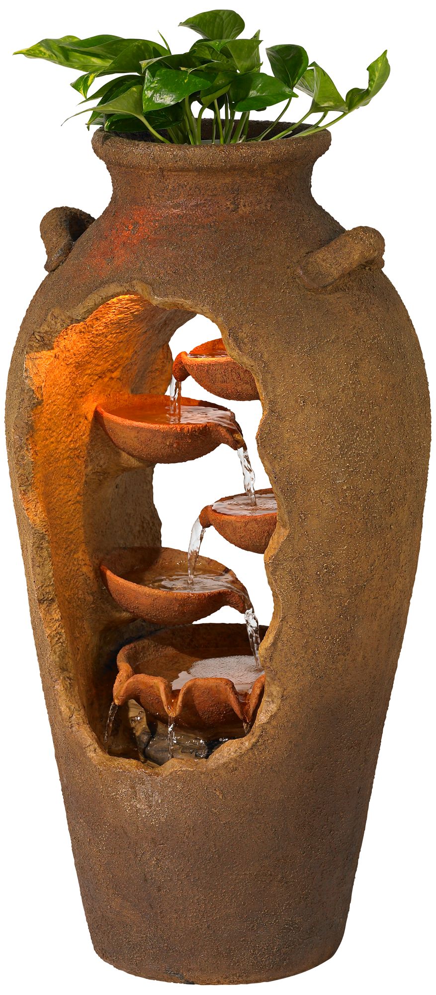 Image 5 Franklin Iron Works Nathan Cascade 33" Rustic Urn Planter LED Fountain more views