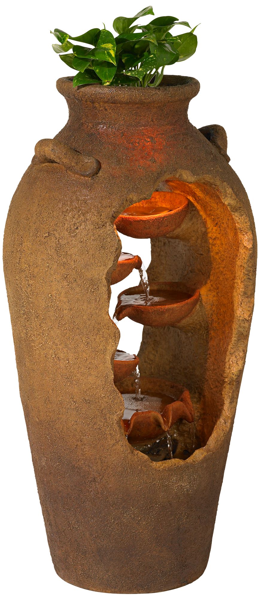Image 6 Franklin Iron Works Nathan Cascade 33" Rustic Urn Planter LED Fountain more views