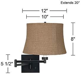 Image3 of Franklin Iron Works Natural Burlap and Espresso Plug-In Swing Arm Wall Lamp more views