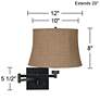 Franklin Iron Works Natural Burlap and Espresso Plug-In Swing Arm Wall Lamp